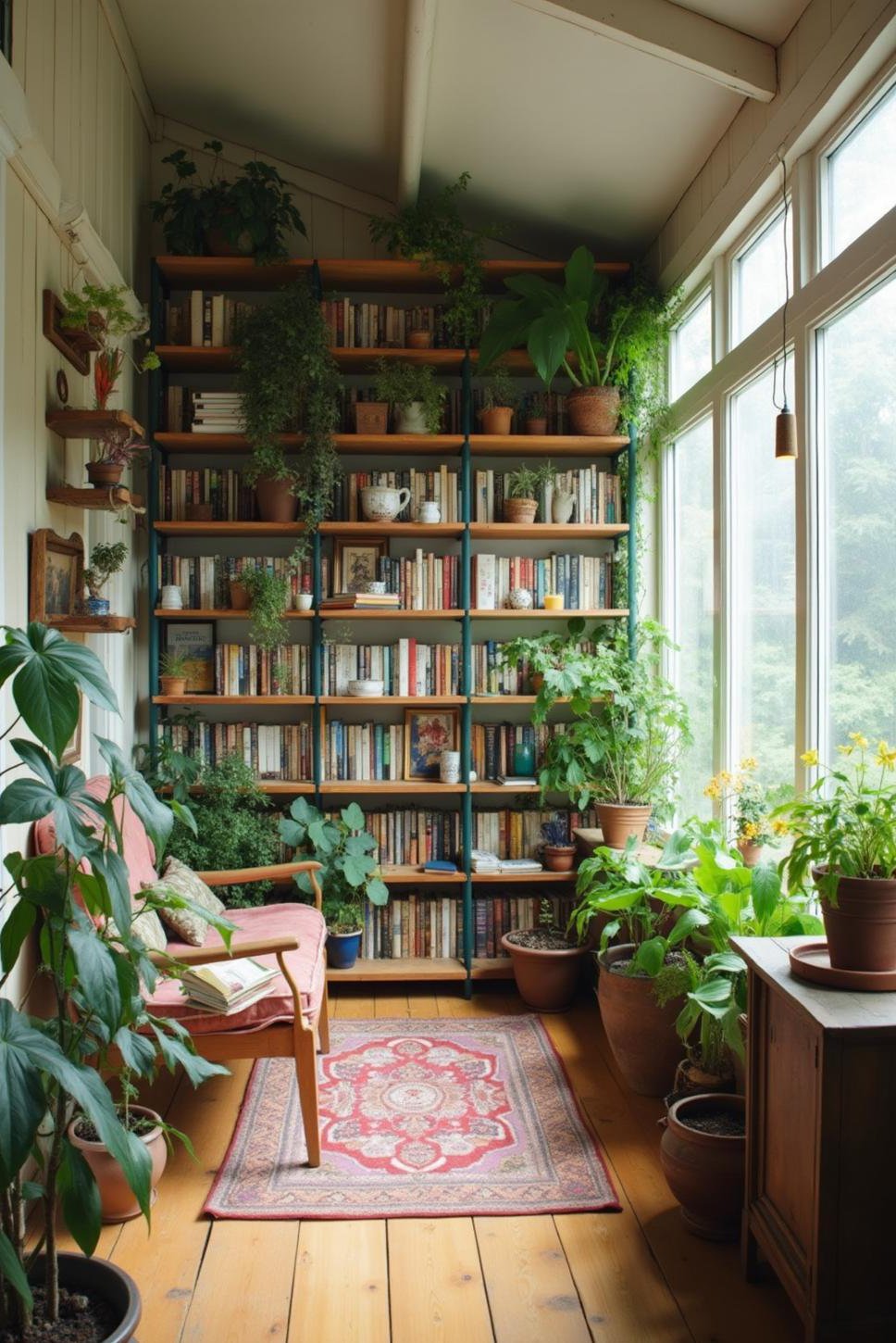 Maximize Narrow Sunroom Space with Tall Shelving