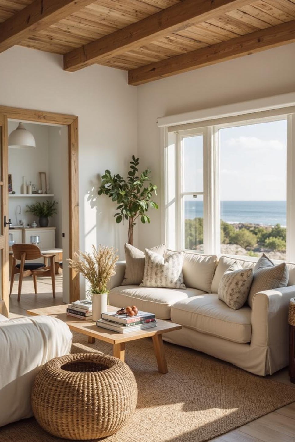 Neutral Coastal Living Room: Textured Beach House Design