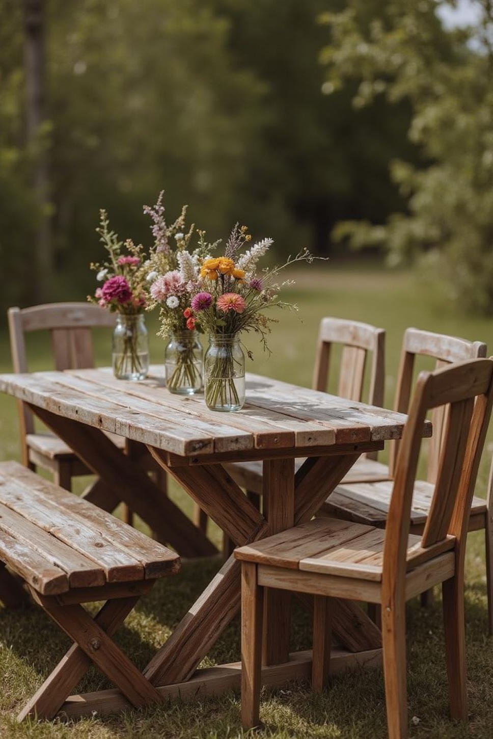 Rustic Patio: Weathered Wood & Wildflower Charm