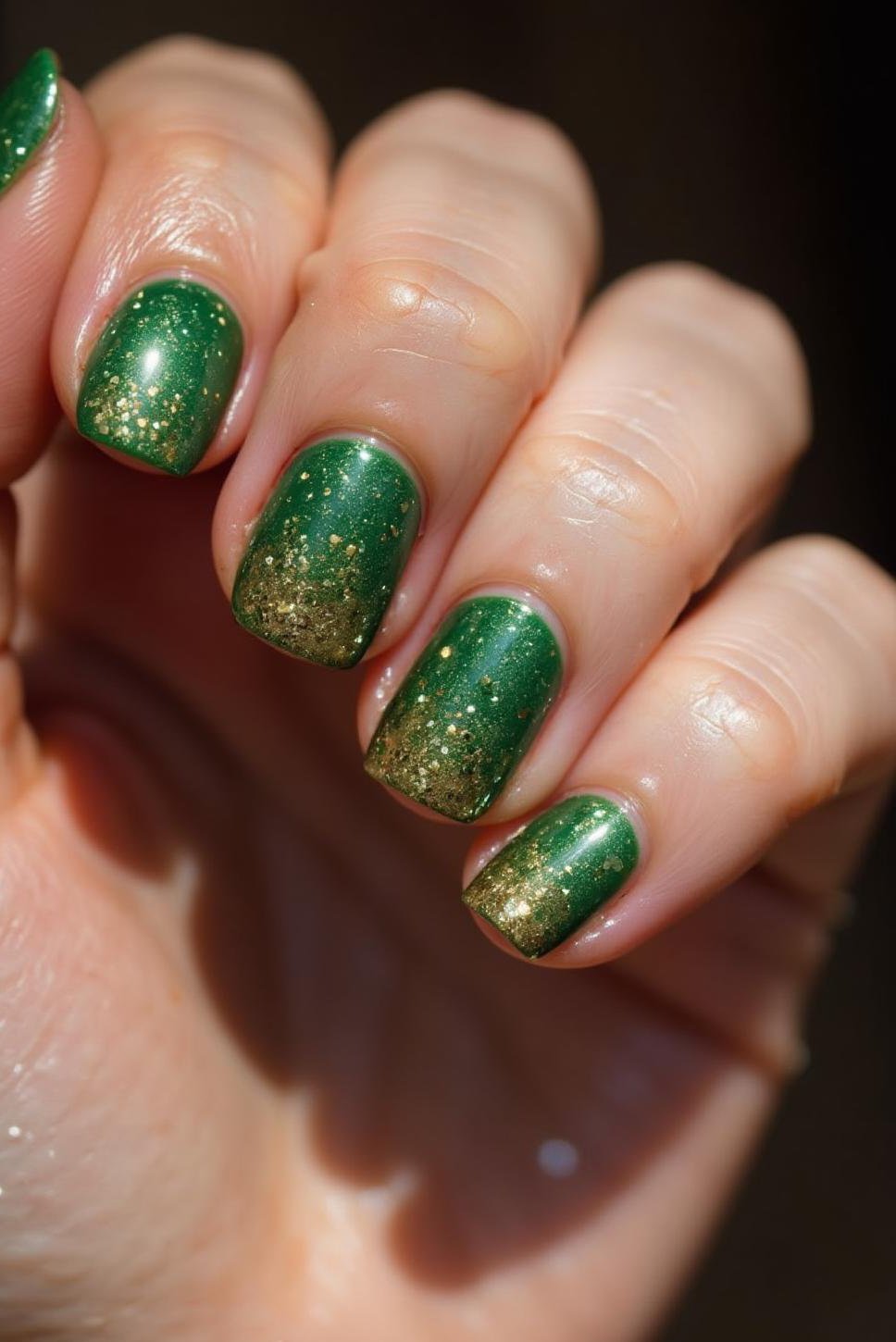 Sparkly Emerald & Gold St. Patrick's Day Acrylic Nails