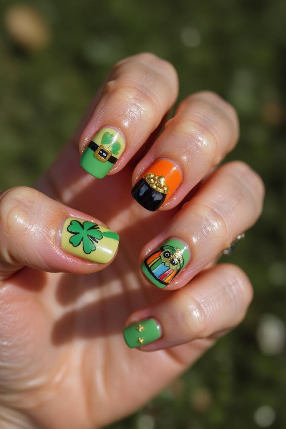 Whimsical St. Patrick's Day Acrylic Nail Art