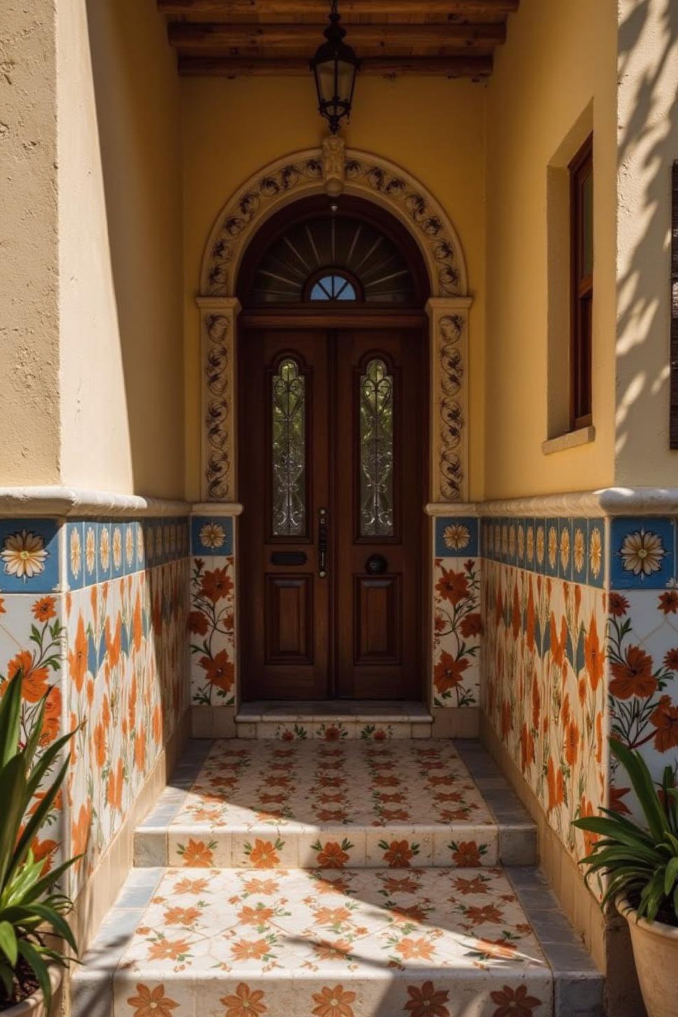 Hand-Painted Tiles: Mediterranean Home Entrance