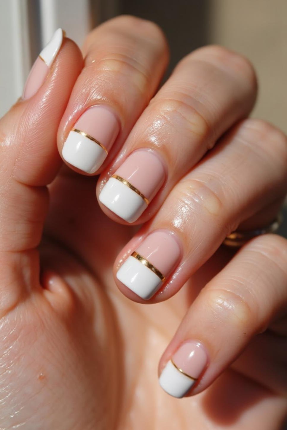 Simple Gel Nails: Gold Stripe Back to School