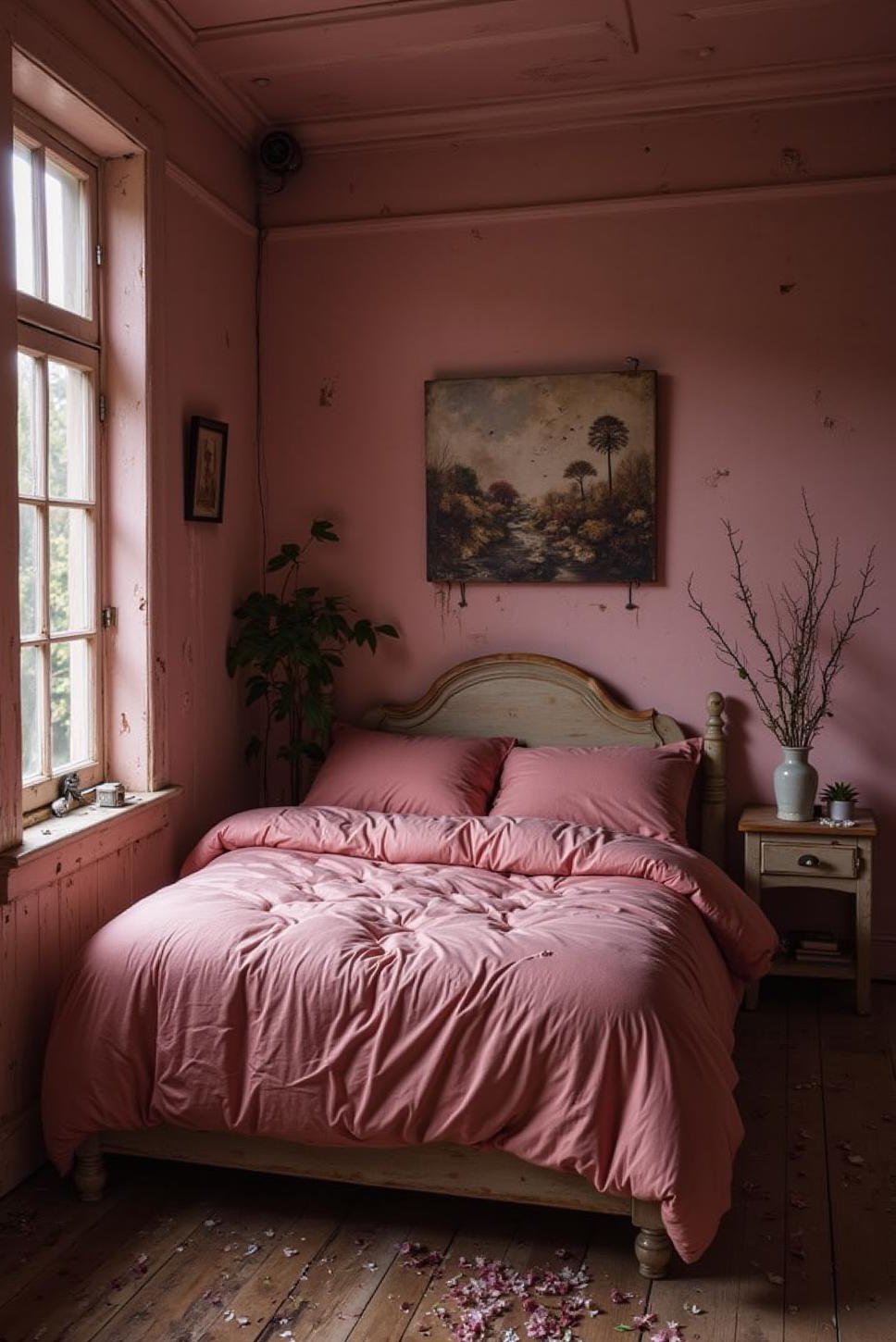 Moody Grunge Pink & Black Bedroom Design