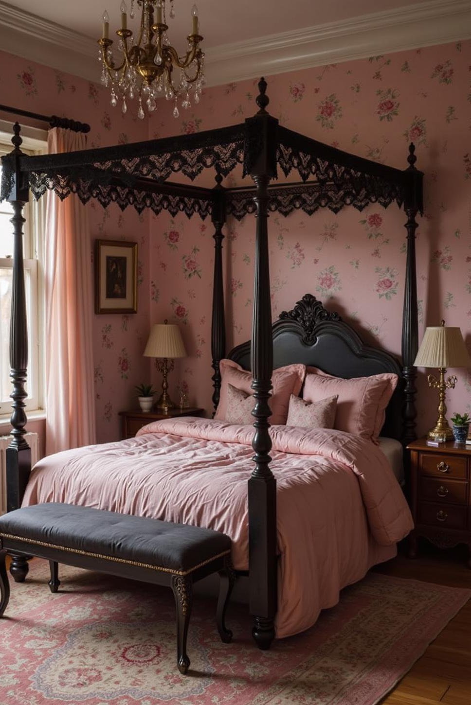 Vintage Pink & Black Bedroom: Romantic & Floral