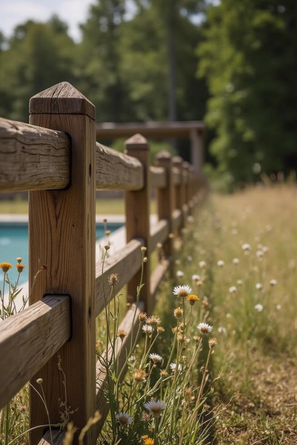 Rustic Wooden Pool Fence: Cheap & Charming