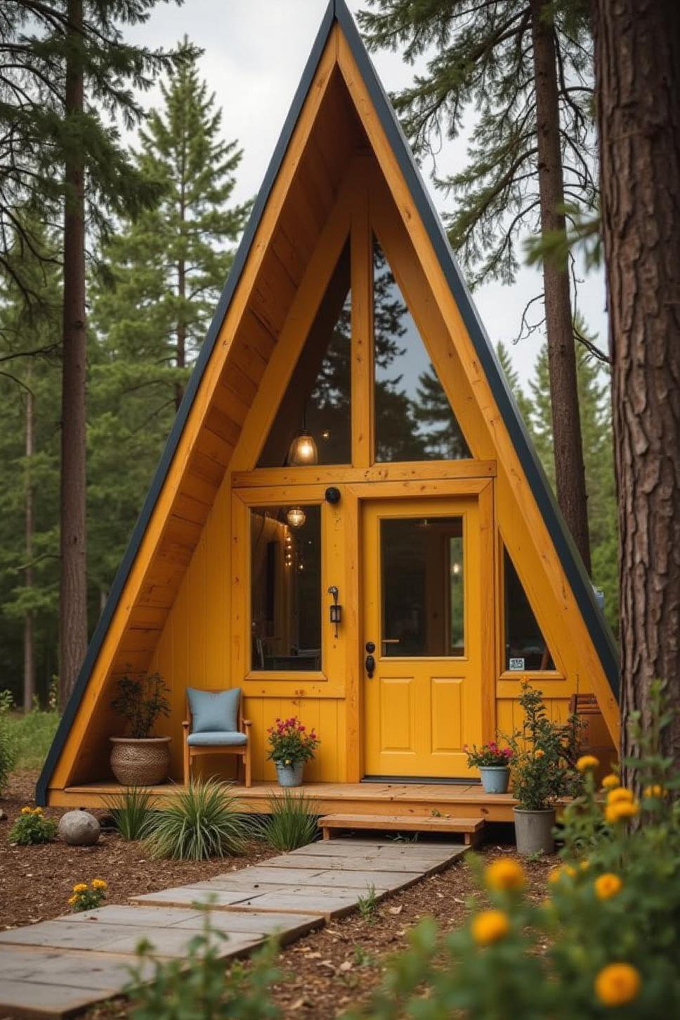 Charming Yellow A-Frame Cabin: Romantic Getaway