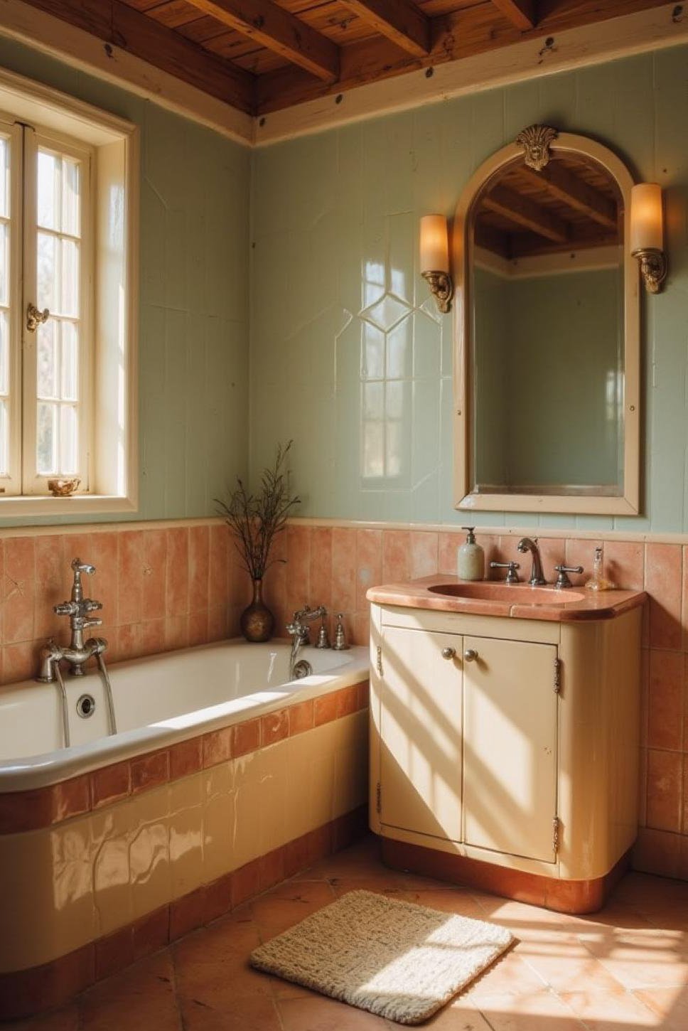 Muted Pastels & Geometric Art Deco Bathroom