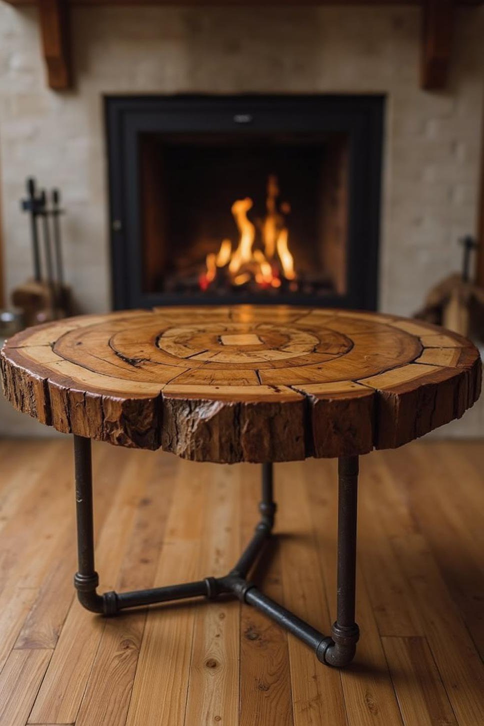 Rustic-Industrial Round Coffee Table DIY: Unique Wood Top