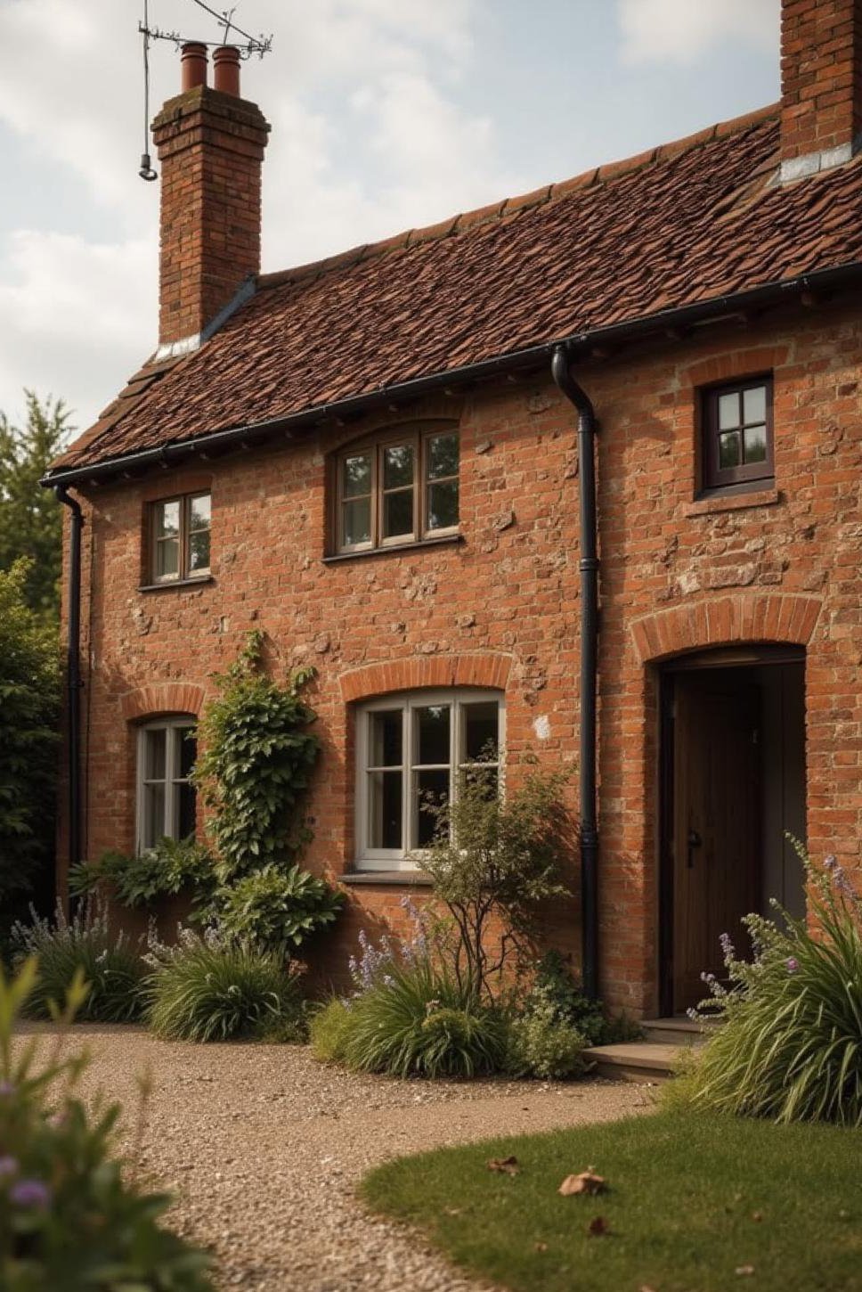 Rustic Red Brick Farmhouse: Charming Countryside Exterior