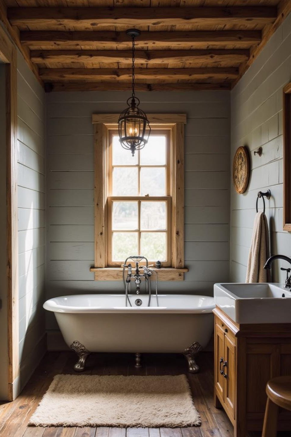 Rustic Grey Shiplap Bathroom with Clawfoot Tub