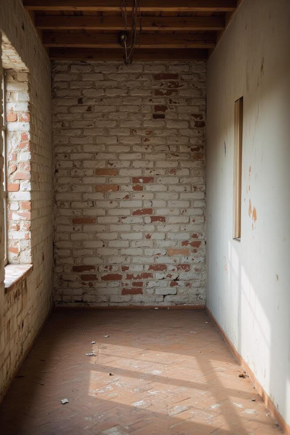 Textured Gray Brick Accent Wall in Rustic Hallway