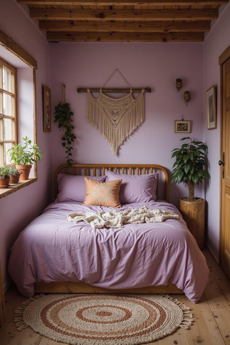 Rustic Lavender Boho Bedroom: Calming Vintage Decor