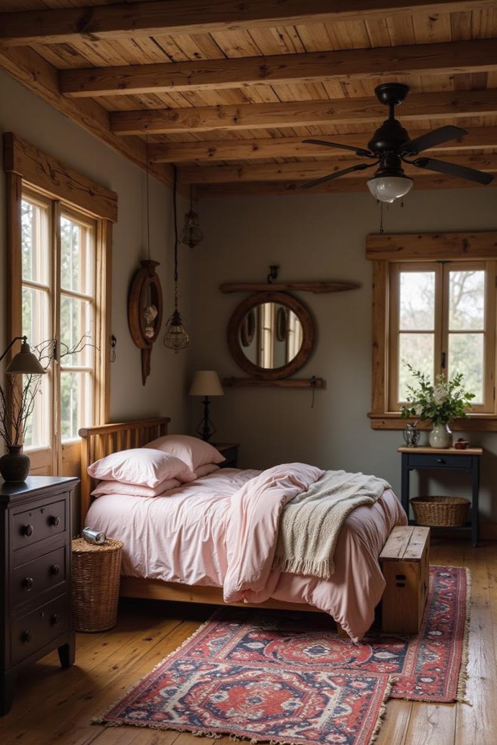 Rustic Farmhouse Chic: Pink & Black Bedroom