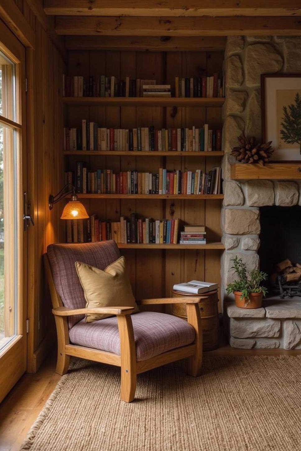 Rustic Reading Nook with Repurposed Pallet Bookshelf
