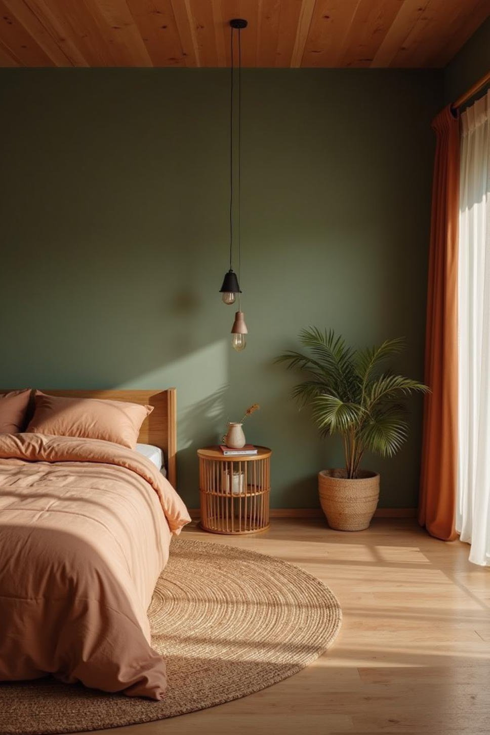 Serene Green & Terracotta Bedroom: Peaceful Retreat