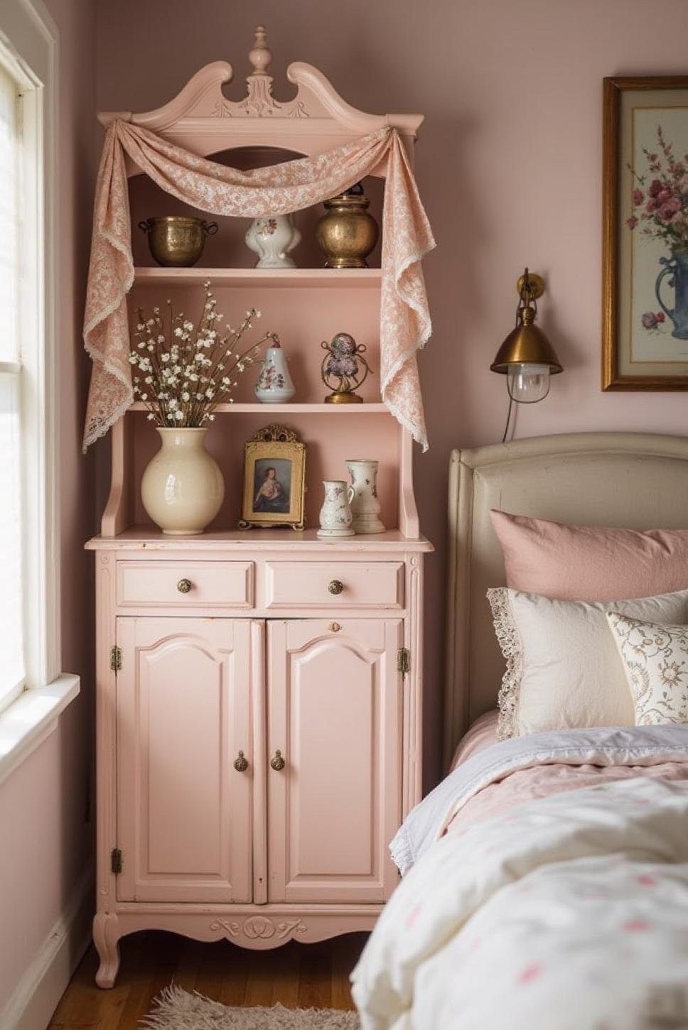 Pastel Pink Kallax Room Divider: Shabby Chic Bedroom