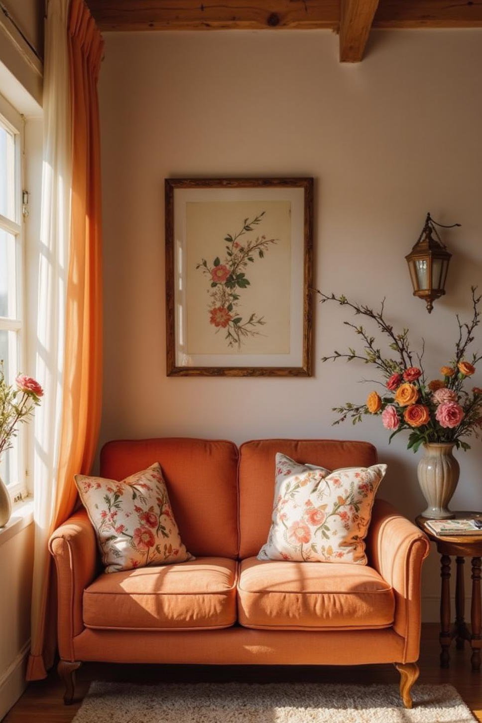 Romantic Burnt Orange Sofa Living Room Decor