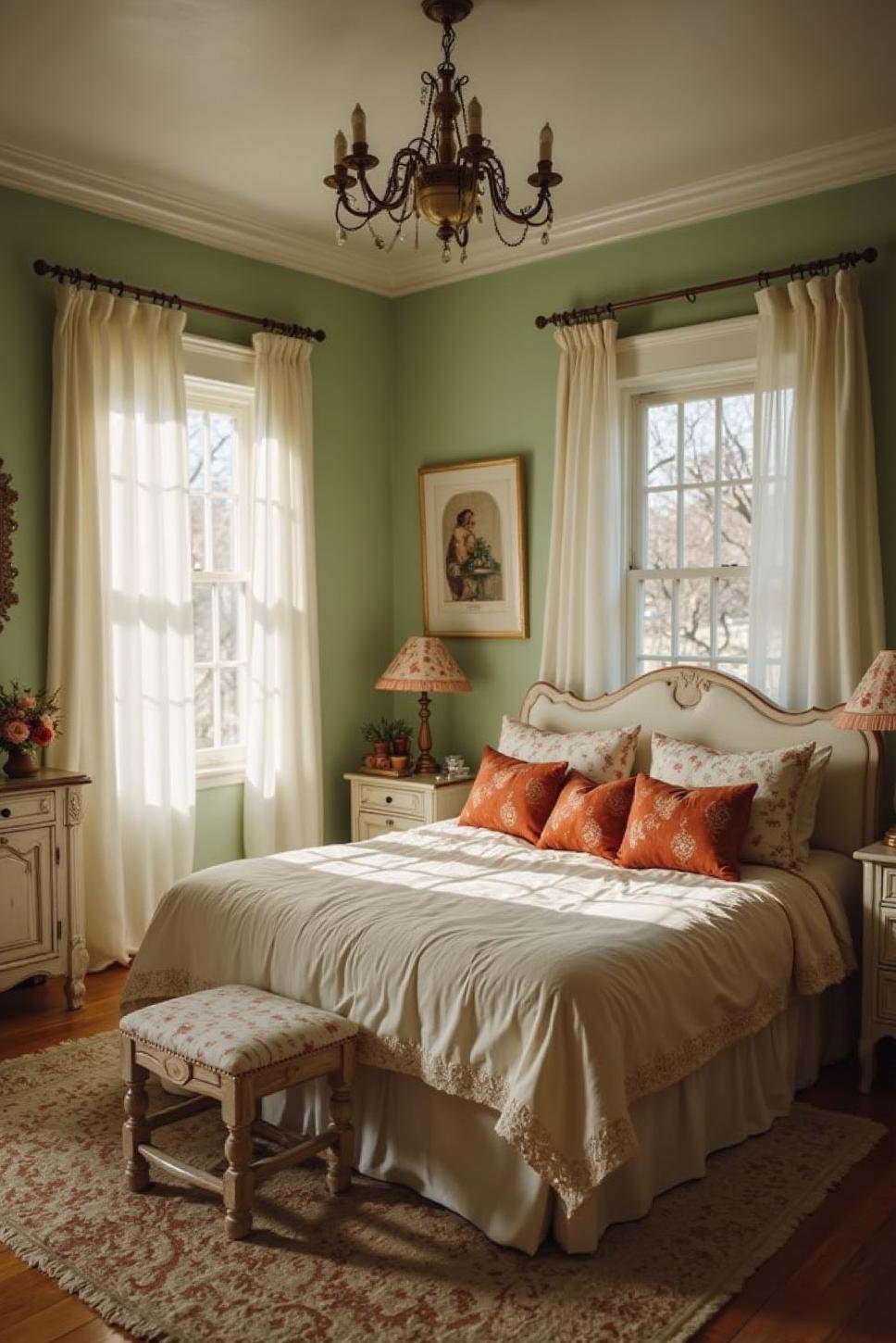 Shabby Chic Green & Terracotta Bedroom