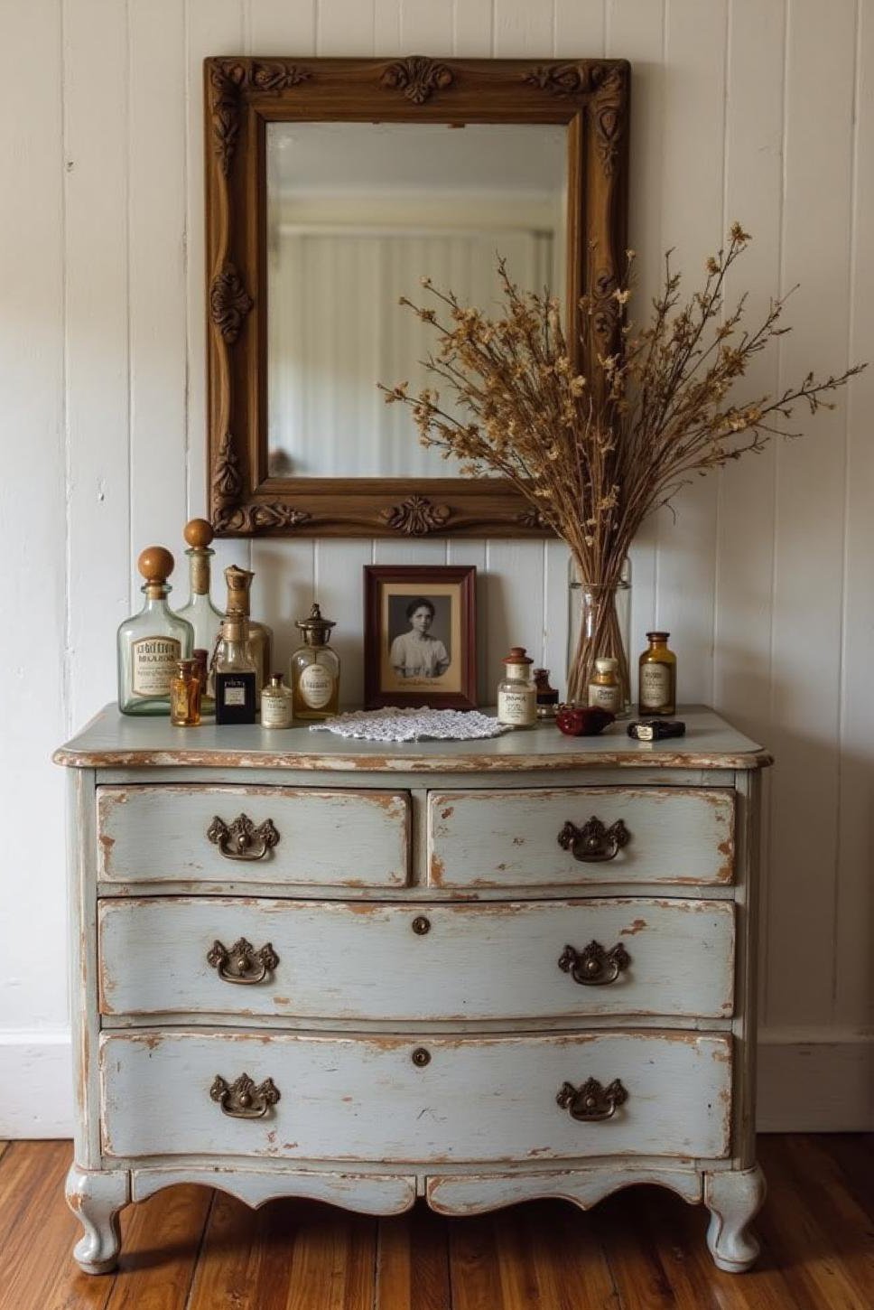 Weathered Grey Dresser: Vintage Farmhouse Decor Style