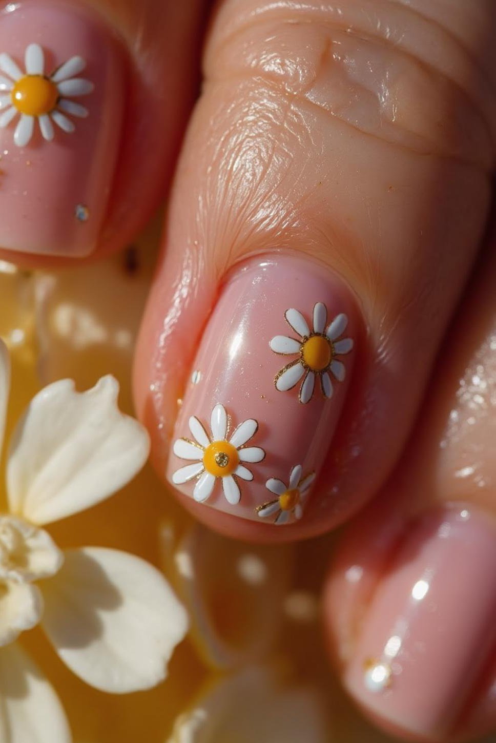 Sparkly Daisy Nails: 3D Floral Nail Art Design