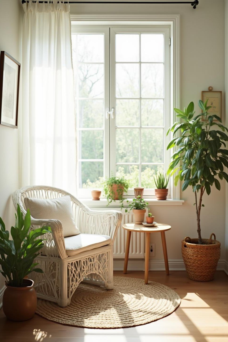Cozy Small Sunroom: Simple White & Woven Decor