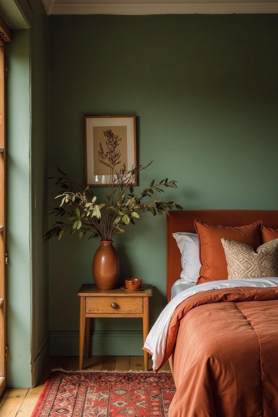 Small but Stylish Green & Terracotta Bedroom