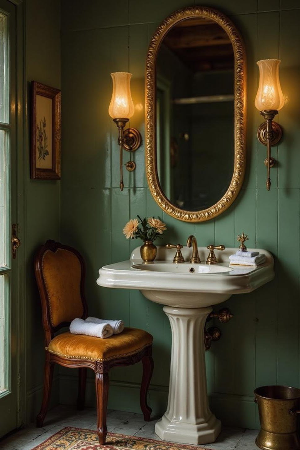 Green & Gold Glamorous Art Deco Bathroom