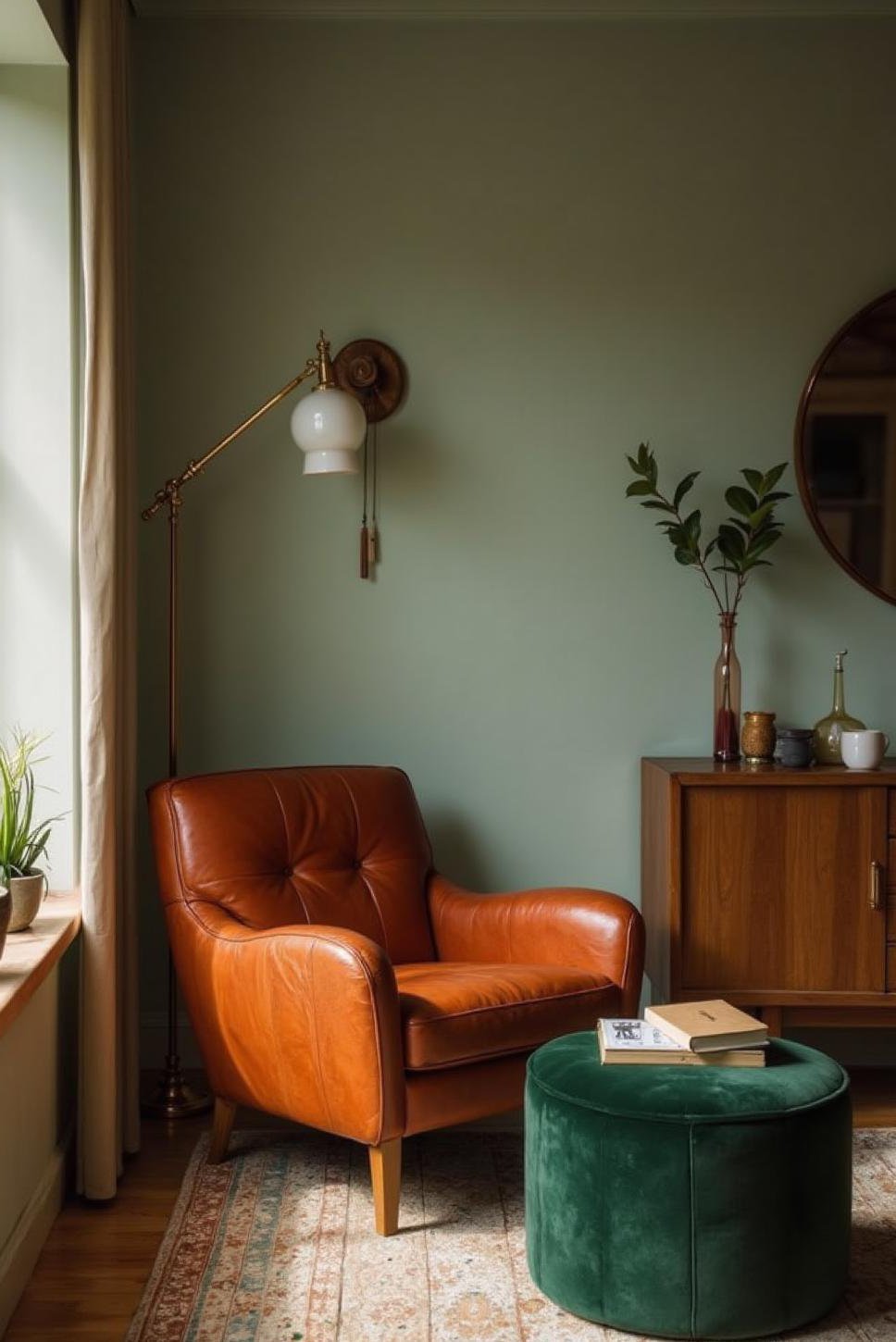 Sophisticated Burnt Orange and Green Living Room