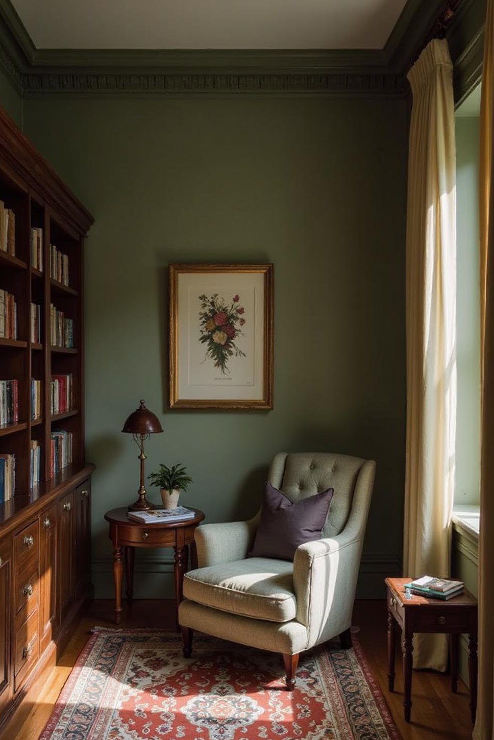 Serene Sage Green Venetian Plaster Walls: Study Design