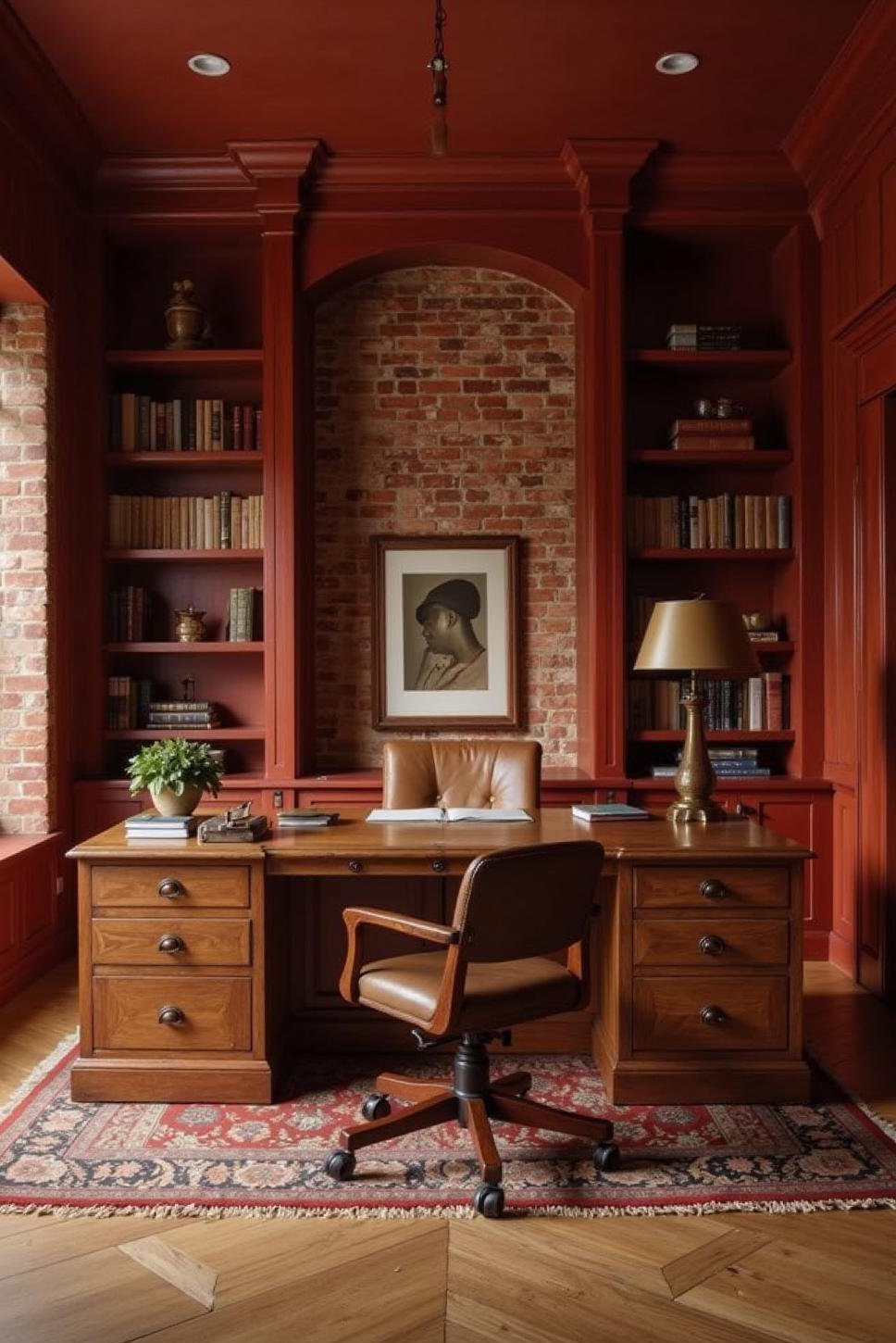 Sophisticated Red Brick Accent Wall Study