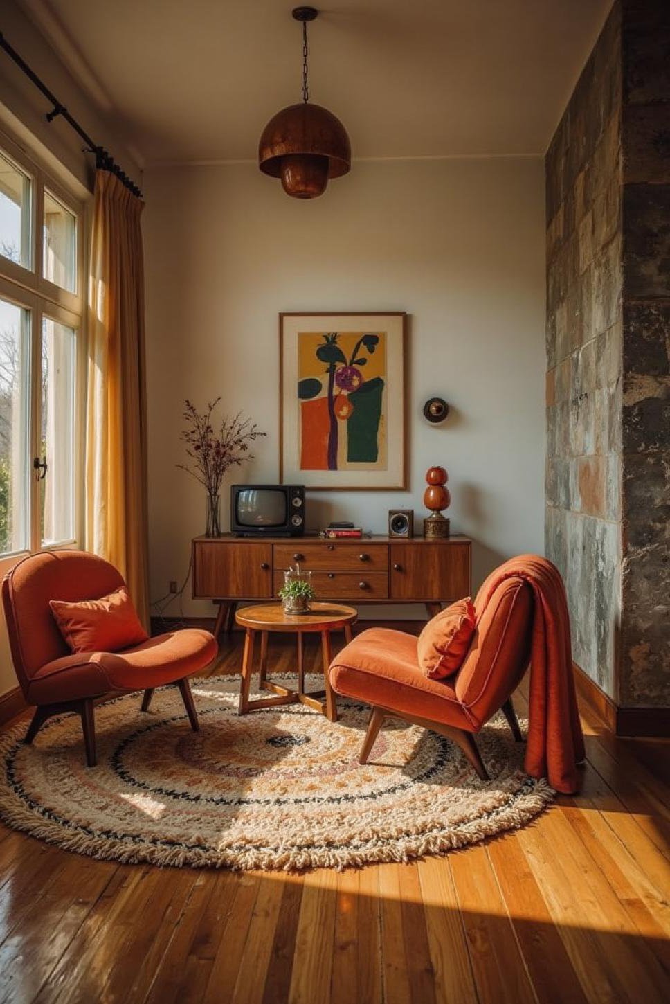70s Retro Living Room: Bold Geometric Style
