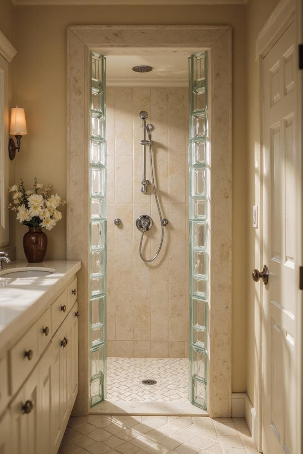 Geometric Glass Block Art Deco Bathroom Design