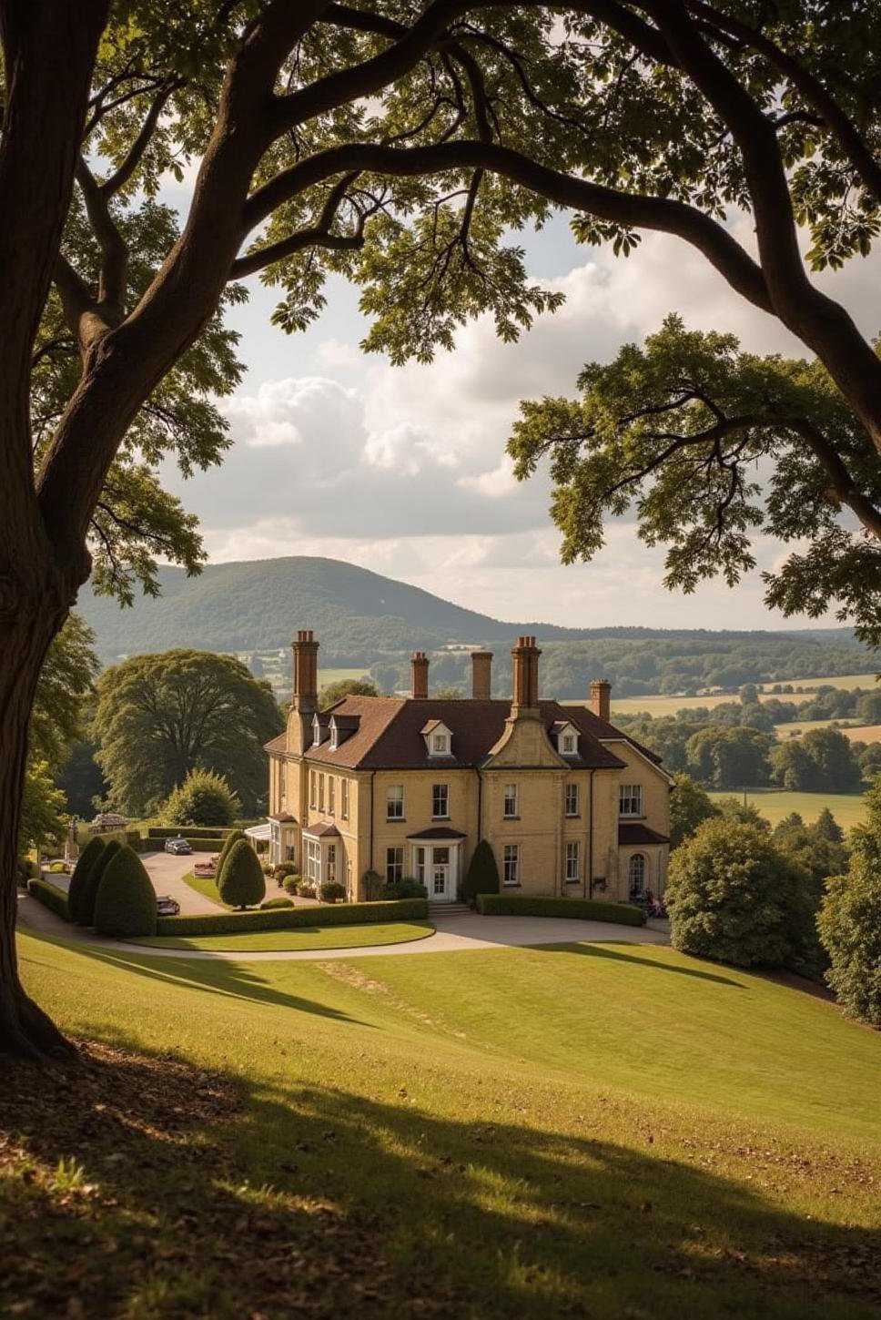 Honey-Stone English Country House on Verdant Hill