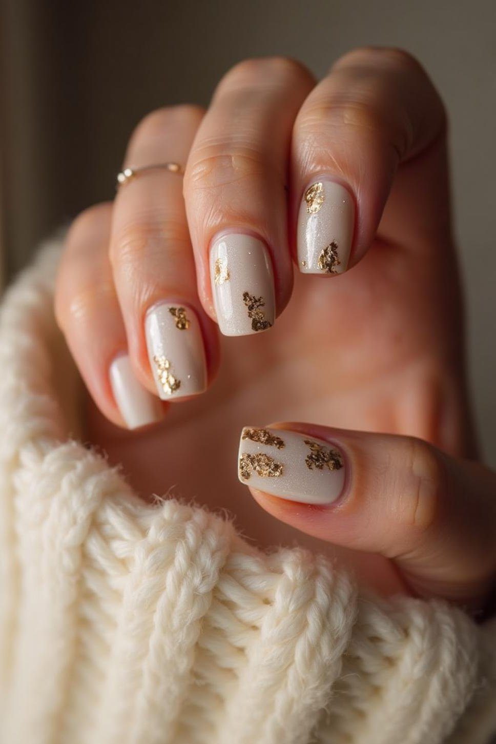 Elegant Spring Wedding Nails: Gold Foil Design