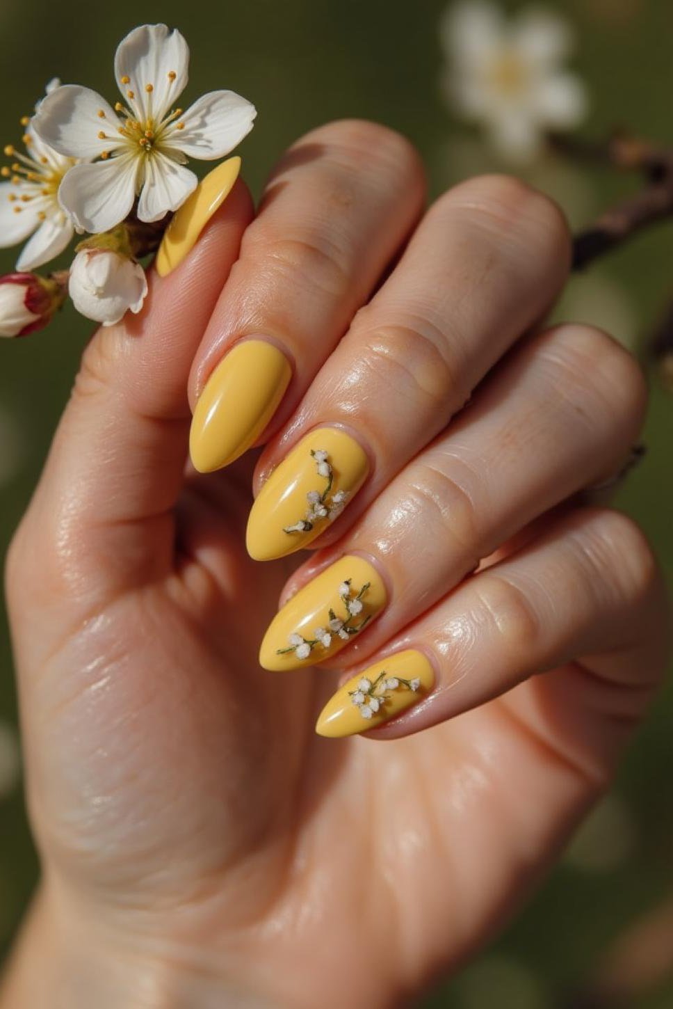Summery Nails: Almond Shape & Delicate Flower Art