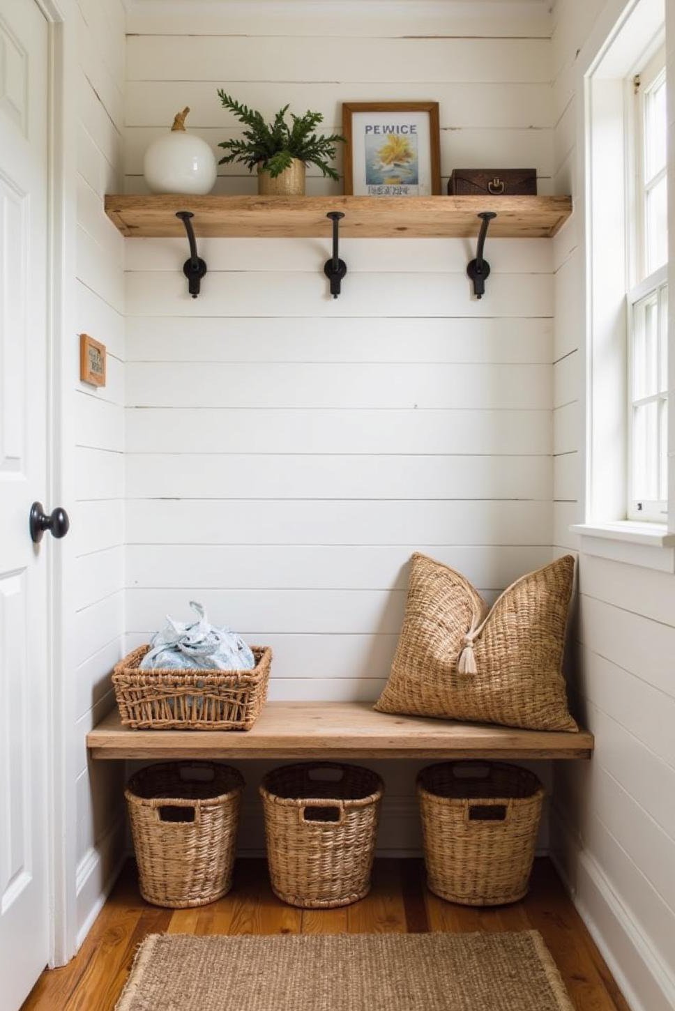 Rustic Farmhouse Minimalist Mudroom Design