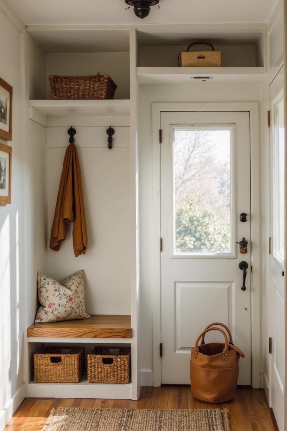 Space-Saving Minimalist Mudroom: Built-in Bench Design