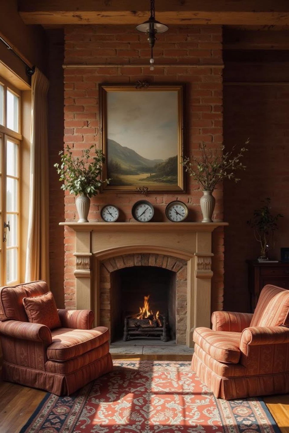 Classic Red Brick Accent Wall in Traditional Living Room