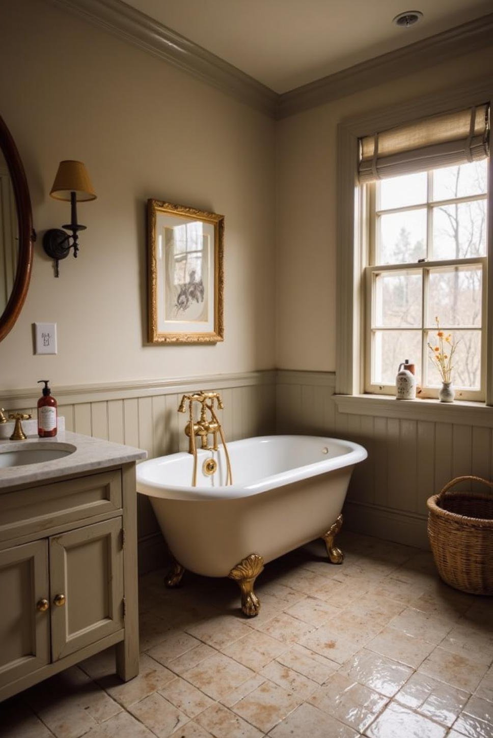 Elegant Taupe Bathroom with Clawfoot Tub