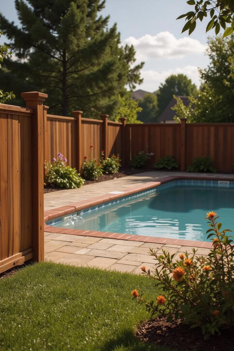Elegant Mahogany Pool Fence & Landscaping Ideas