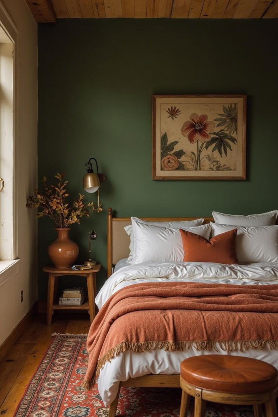 Modern & Traditional Green and Terracotta Bedroom