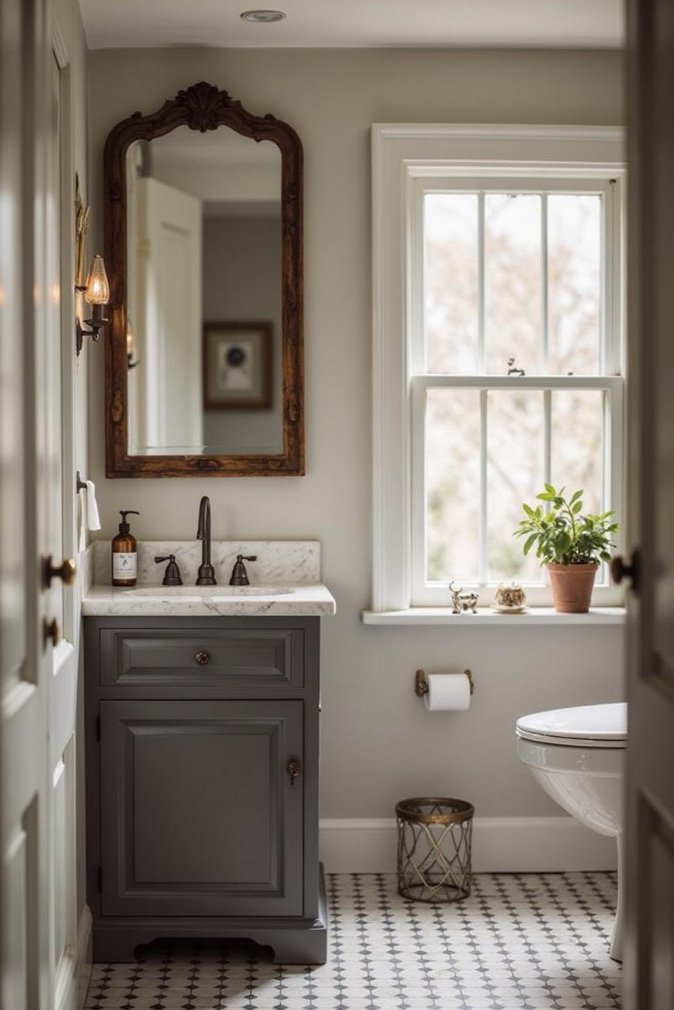 Transitional Grey Bathroom: Modern & Classic Blend
