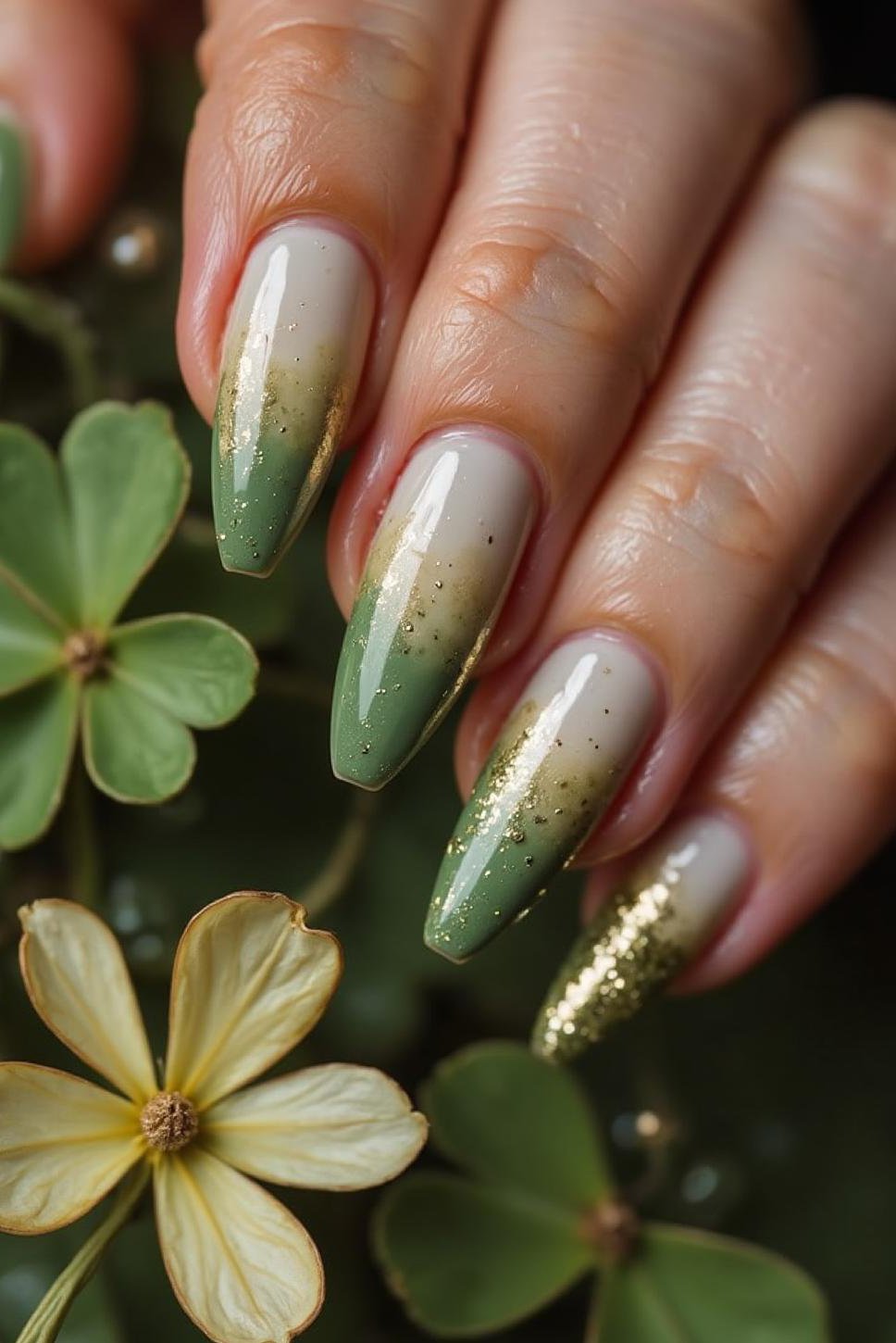 Watercolor St. Patrick's Day Nails: Green & Gold Gradient