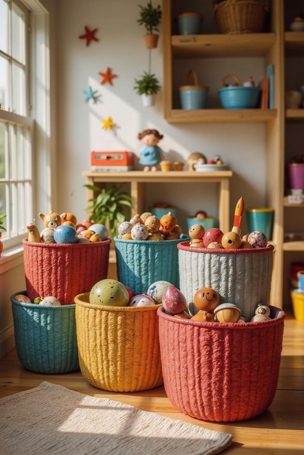 Colorful Playroom Organization: Basket Storage Ideas