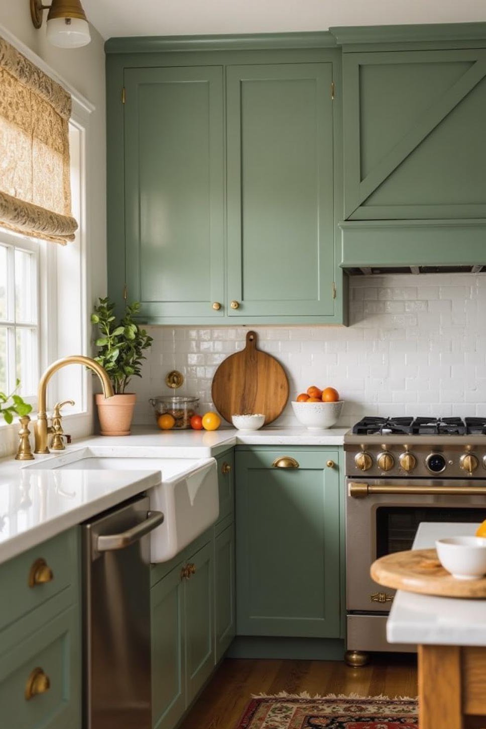 Bright Sage Green Kitchen with White Subway Tile