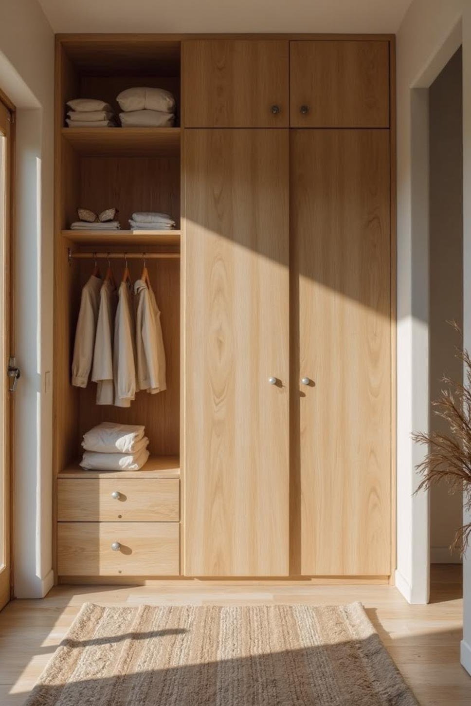 Serene Scandinavian Vintage Dressing Room with Integrated Closet
