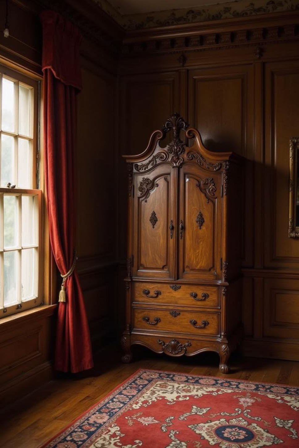 Regal Victorian Dressing Room with Dark Wood Paneling
