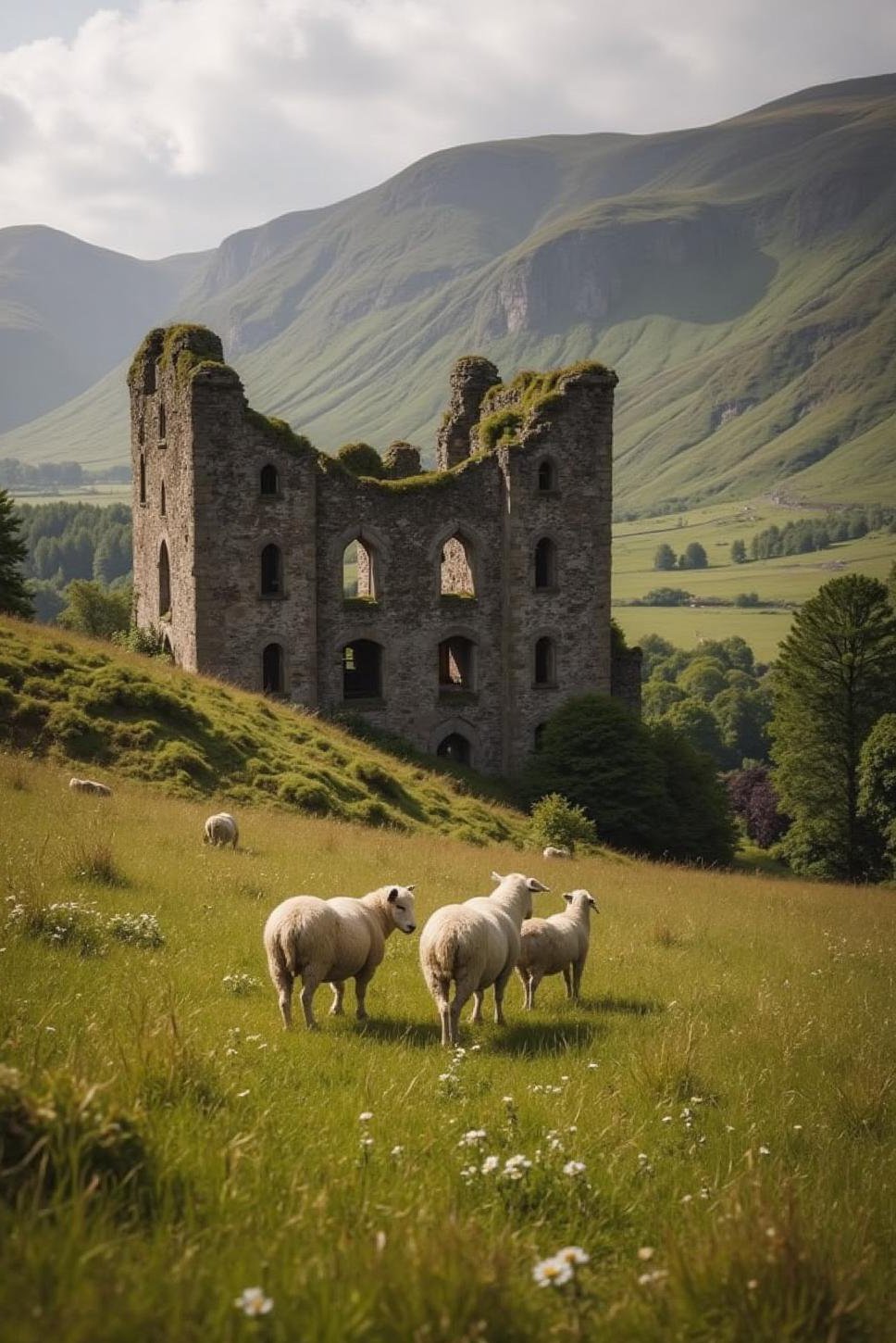 Scottish Castle Ruins: Tranquil Valley Setting