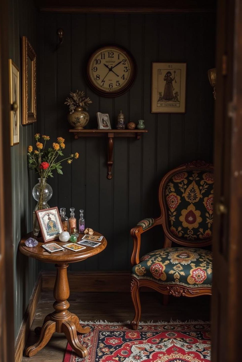 Witchy Entryway: Black Walls & Antique Decor